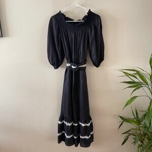 Sachin Babi Womens M Reese Midi Dress Blue Linen Off Shoulder Tie Dye Boho